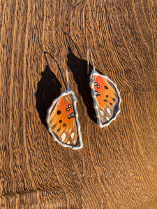 Gulf fritillary butterfly half moon earrings