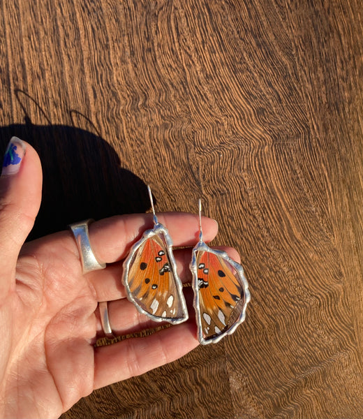 Gulf fritillary butterfly half moon earrings