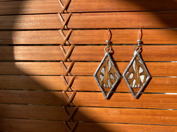 Gulf fritillary metallic diamond earrings