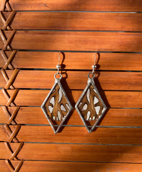 Gulf fritillary metallic diamond earrings