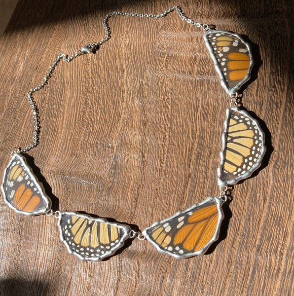 Monarch butterfly petal collar necklace