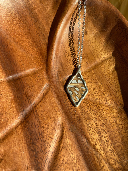 Gulf fritillary shimmer me silver necklace