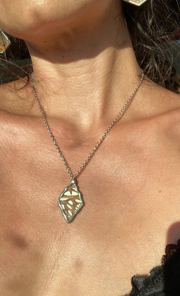 Gulf fritillary shimmer me silver necklace