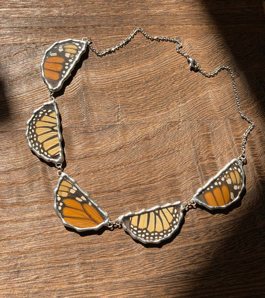 Monarch butterfly petal collar necklace