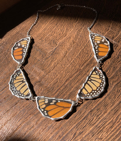 Monarch butterfly petal collar necklace