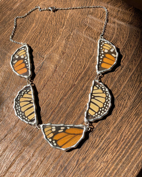 Monarch butterfly petal collar necklace