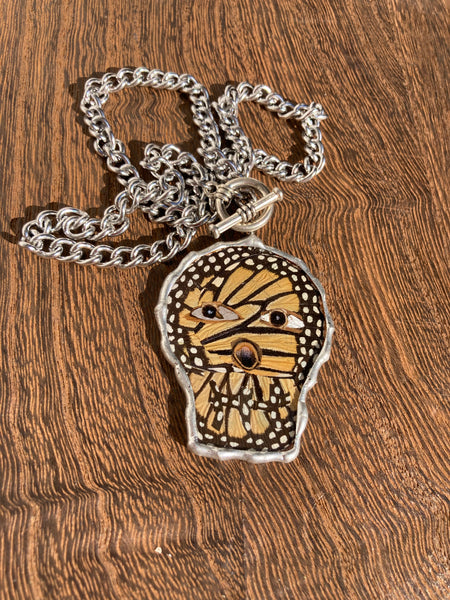 Monarch, Gulf fritillary, & buckeye butterfly Calavera-inspired necklace