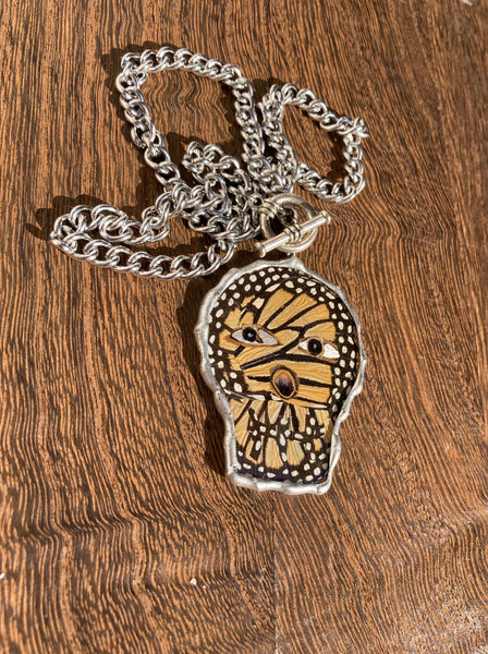 Monarch, Gulf fritillary, & buckeye butterfly Calavera-inspired necklace