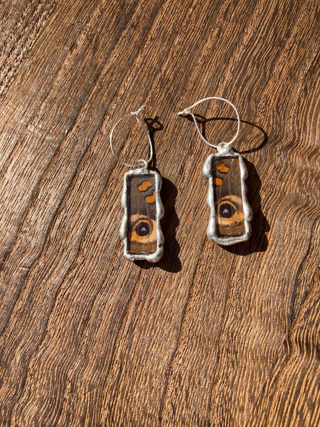 Buckeye butterfly reversible! hoop dangles