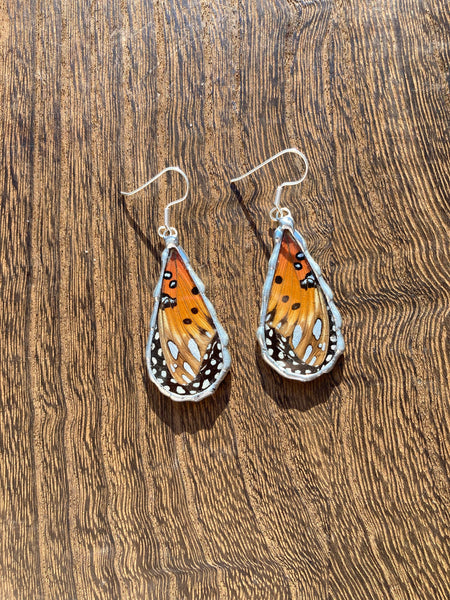 Gulf fritillary & monarch butterfly collage dew drop earrings