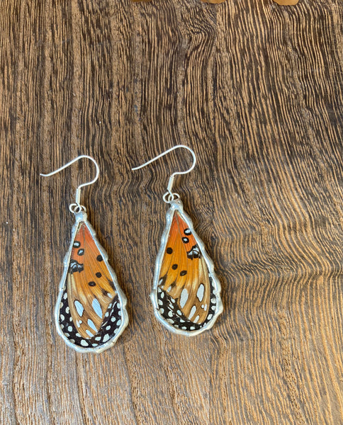 Gulf fritillary & monarch butterfly collage dew drop earrings