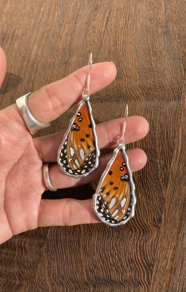 Gulf fritillary & monarch butterfly collage dew drop earrings